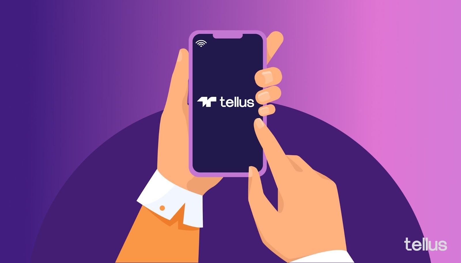 Illustration of person using Tellus app on mobile